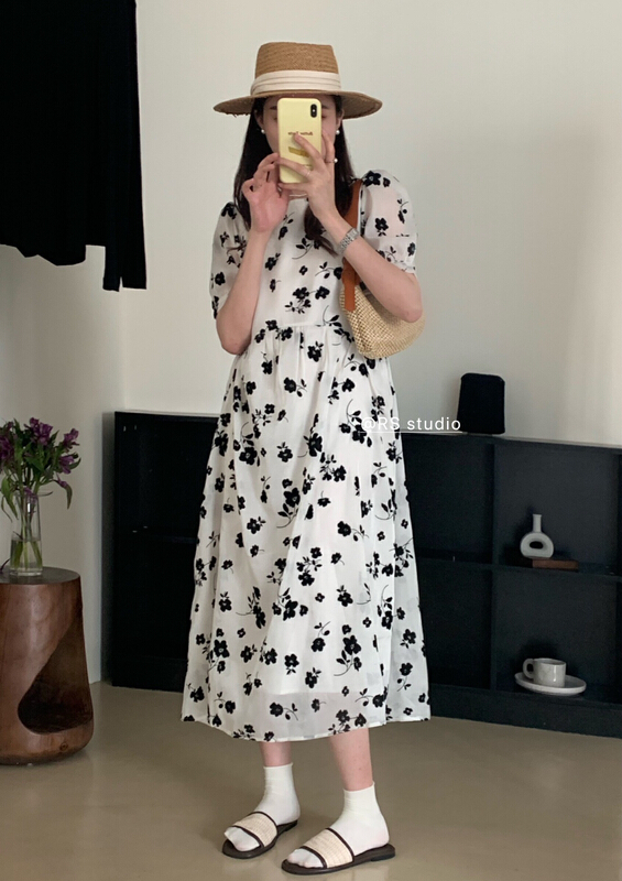 [RS] Vintage flocking floral dress rs2190\xyy