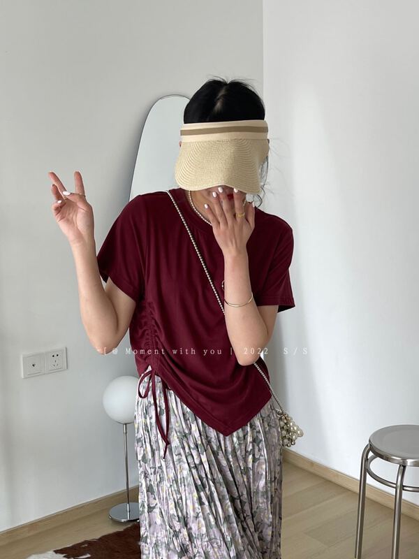 [event with you] irregular round neck slim short sleeve T-shirt t0668-j\lsw
