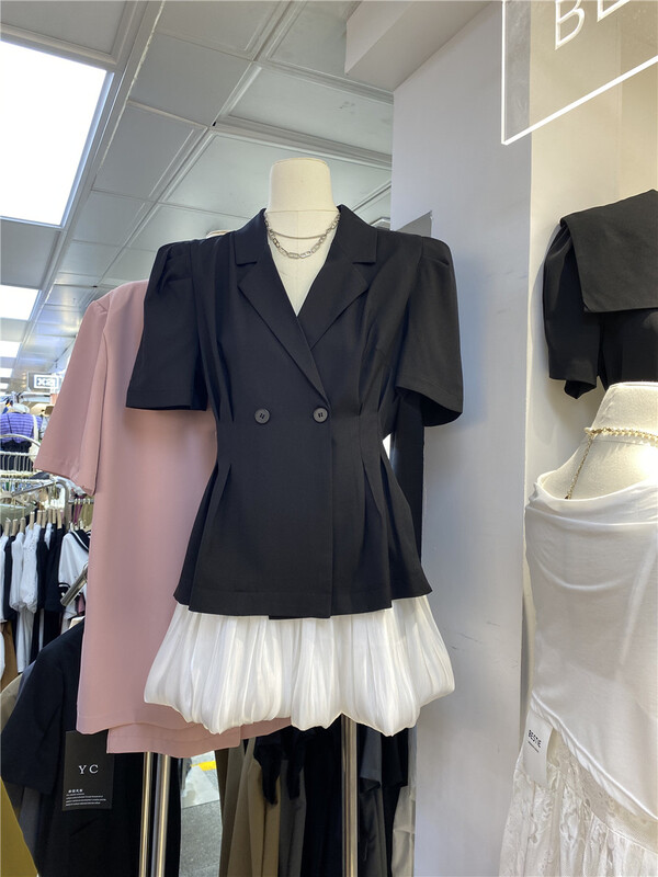 【 bestie 】 temperament short sleeve loose suit + elastic waist versatile short skirt pants suit 1593\hjy