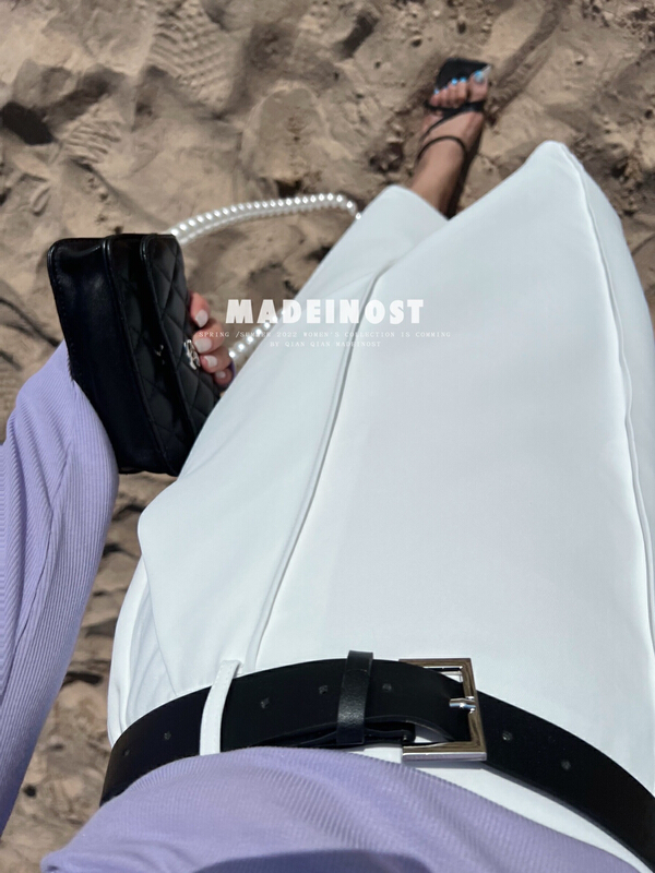 [OSHA madeinost] casual style medium length suit elastic waist skirt (without belt) 86166\ll