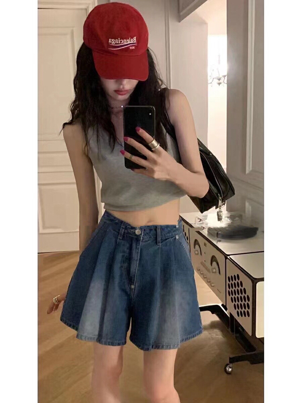[lidada] versatile pleated denim shorts 2351\hbx