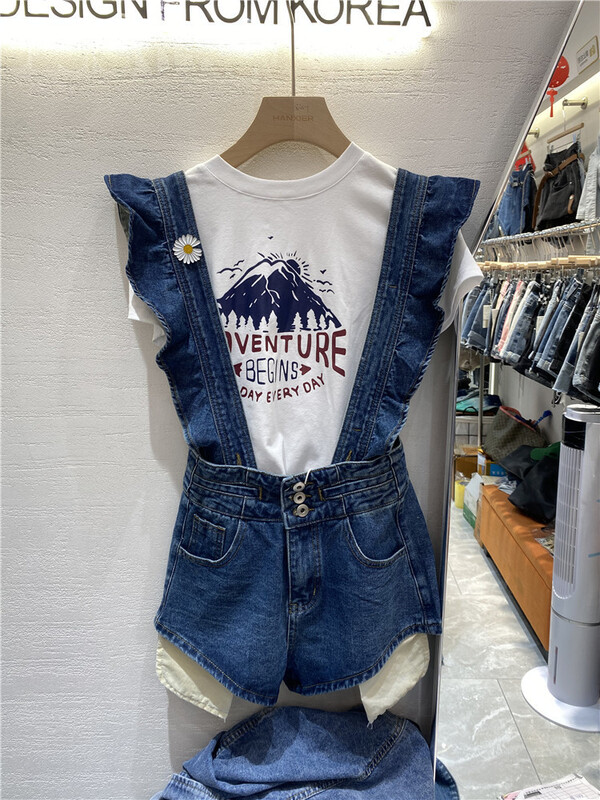 [Han Xier] Korean fashion casual cowboy Jumpsuit (with detachable belt) (excluding inner layer / Brooch) a016\hbx