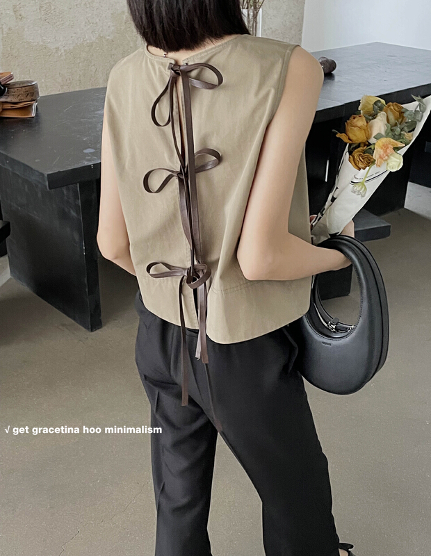 [gracetina Hoo] design back lace up vest / suspender customized adjustable leather strap bx091