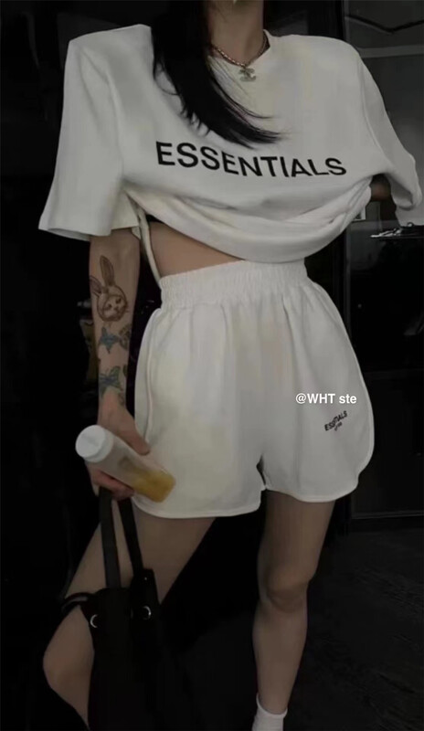 [wht] Korean alphabet printed short sleeve T-shirt + casual versatile Shorts Set ys1-4086\wtt