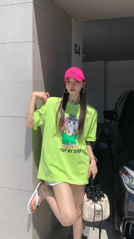 [our] Korean version three-dimensional direct spray pearl piece short sleeve T-shirt 9538\lsw