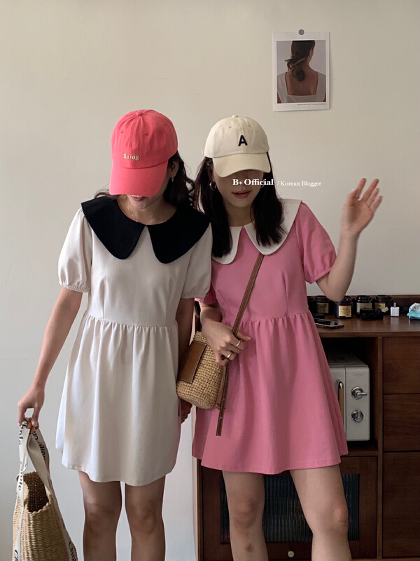 In early summer! [B plus] aging exquisite baby collar color matching dress 22-361-2\hbx