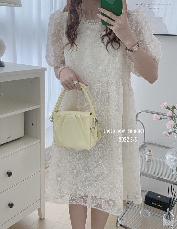 [choco] Korean style small fresh bubble sleeve embroidered dress 8298\hbx