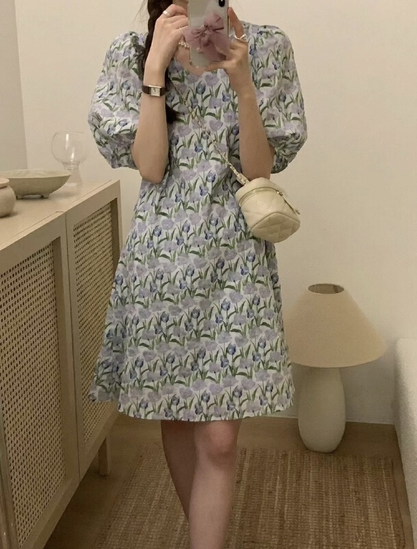 [orange] V-neck floral dress 8883\hbx