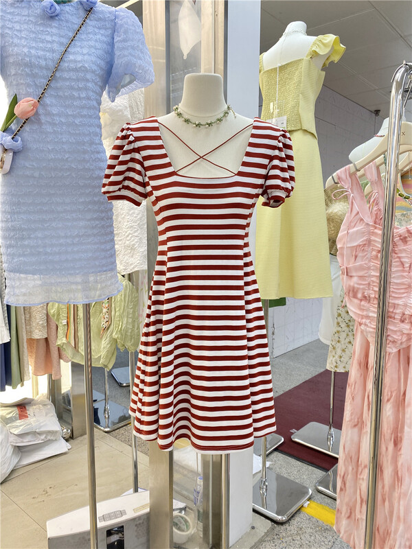 [y.x] Korean version square neck stripe dress 5362\hjy