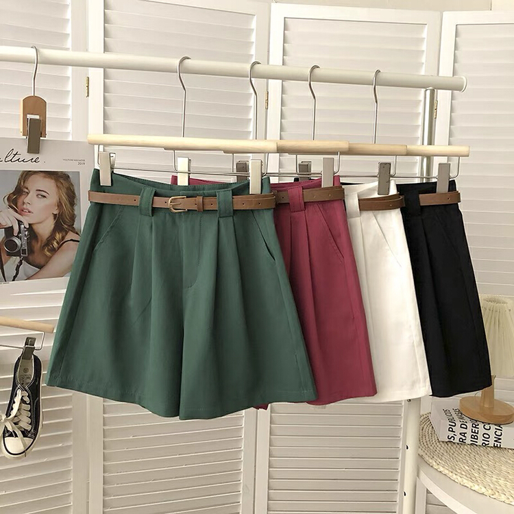 [Gangan] high waist versatile slim wide leg casual shorts (with belt) 2078\cl