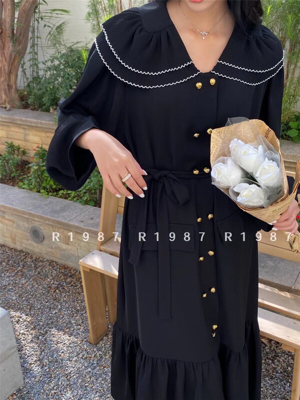 A new year in early spring! [r1987] large lapel clean casual dress (without belt) ys1-5091\zsy