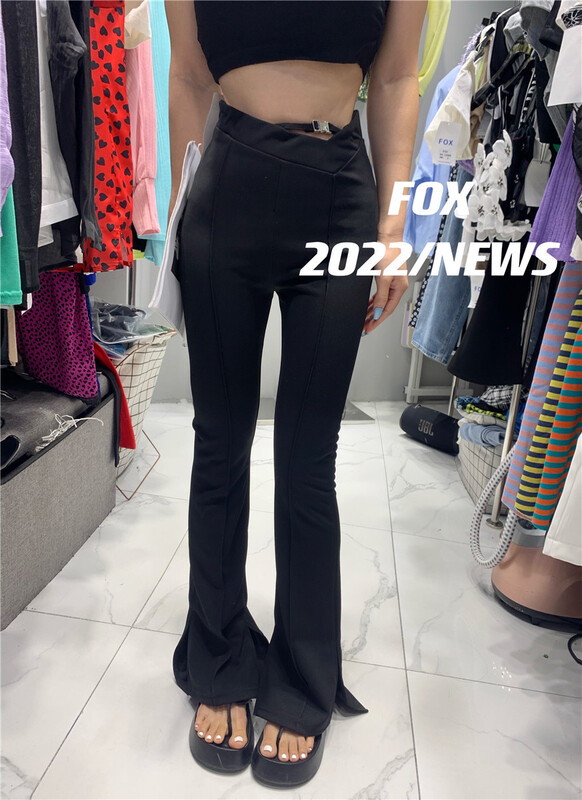 [fox] high waist simple slim slit casual pants 53087\wtt