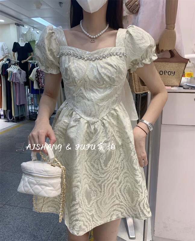 [AI Shang] temperament heavy industry high waist dress 98205\hjy