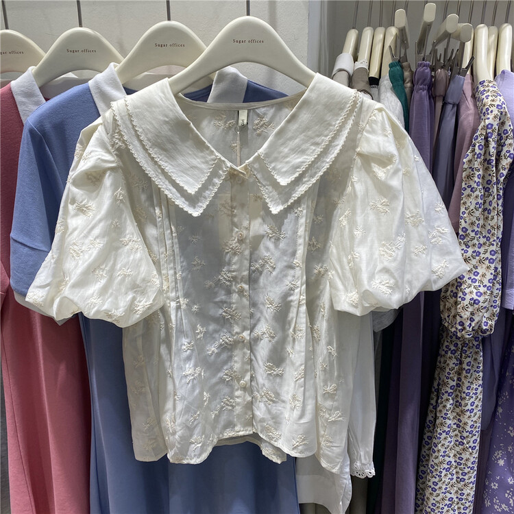 [sugar offices] baby collar embroidered single breasted shirt 1198\hbx