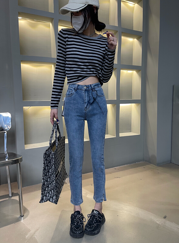 [en Xi'er] new elastic small slit jeans enk0099-1\l