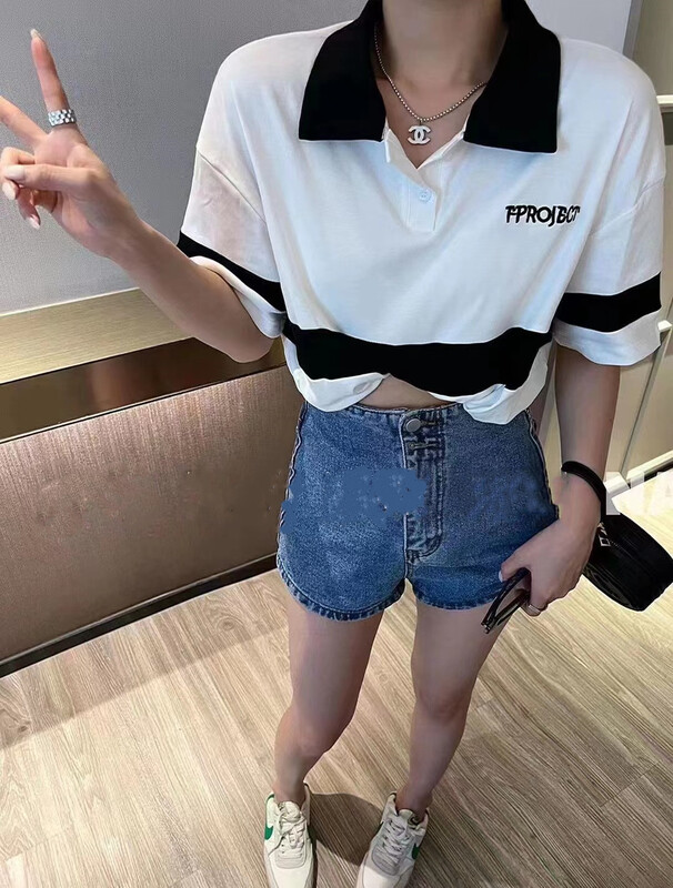 [top] casual contrast drawstring hem short sleeve T-shirt ys1-9013\zjy