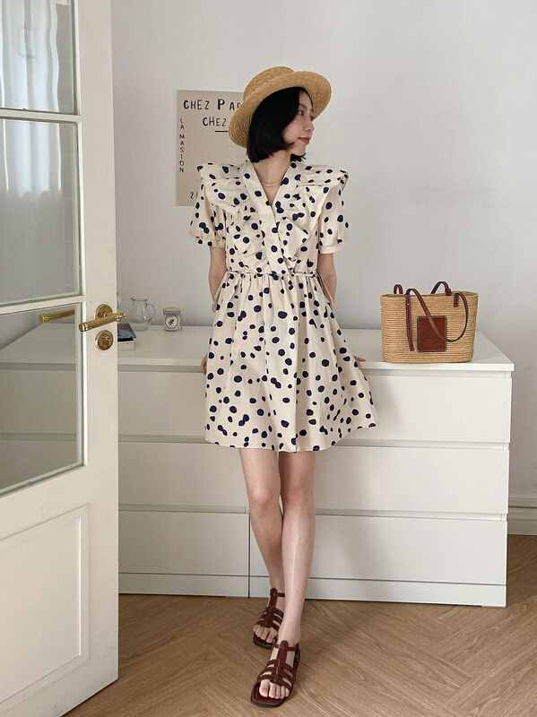 [secondtime] ladies' thin wave point Ruffle Dress 5257\xj