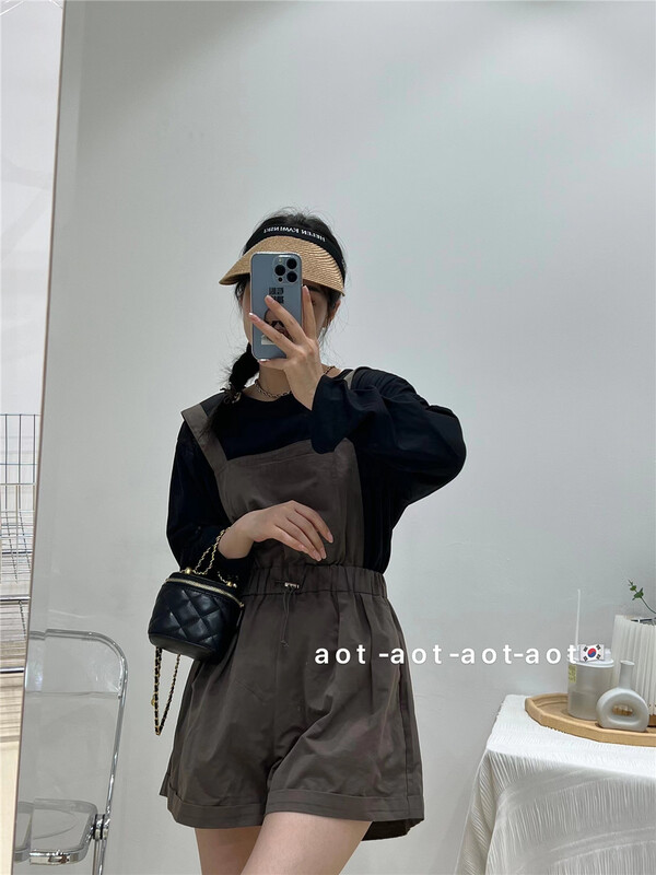 [AOT] simple solid color long sleeve T-shirt + waist strap pants two piece suit 5505\xyy