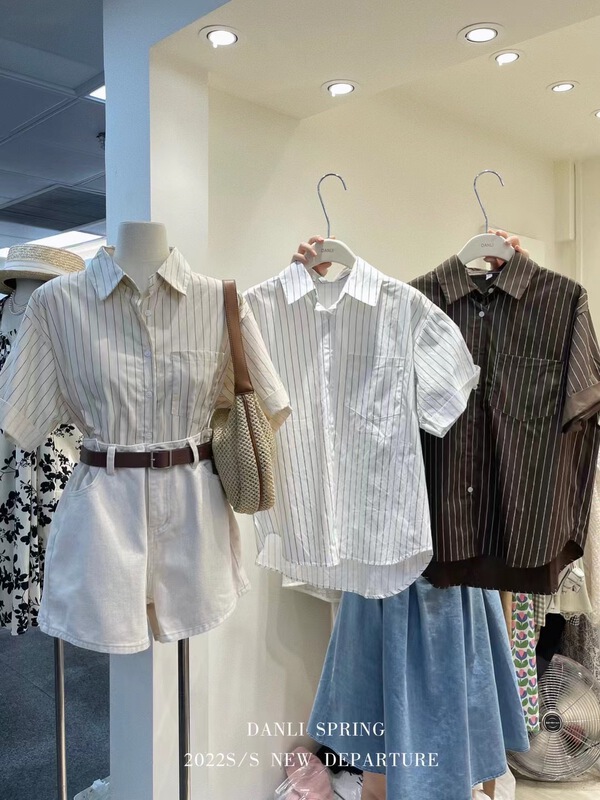 [Danli] Korean vertical stripe short sleeve shirt 6209\hbx