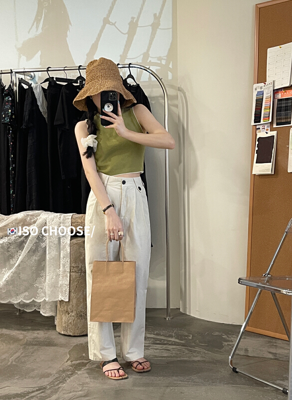 Live broadcast! [ISO Korean] cotton loose thin nine point straight casual pants 66280\hjy