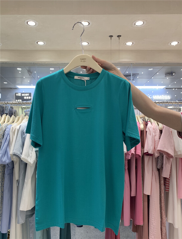 [candy] round neck design Vintage short sleeve T-shirt (with chain) 5303\zjy