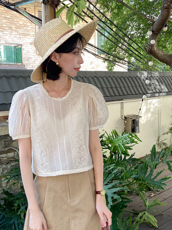 [secondtime] lady temperament simple bubble sleeve shirt 5277\xj