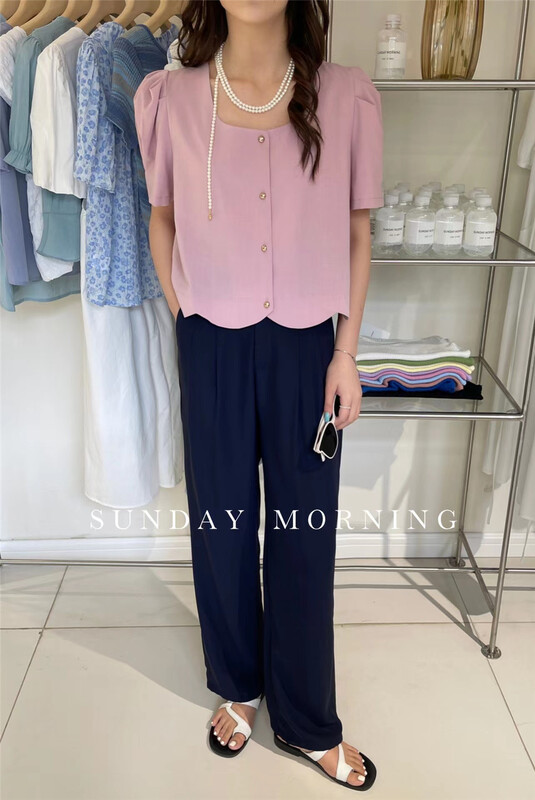[Sunday morning] Korean style bubble sleeve button short shirt 9151\zjy