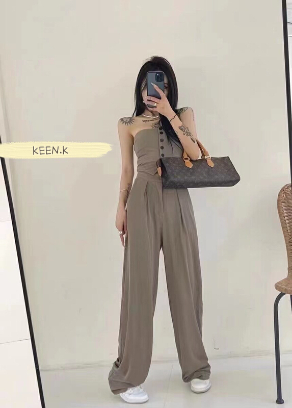 [keen k] Strapless comfortable single breasted Vest + fashionable trousers set tz59\wtt
