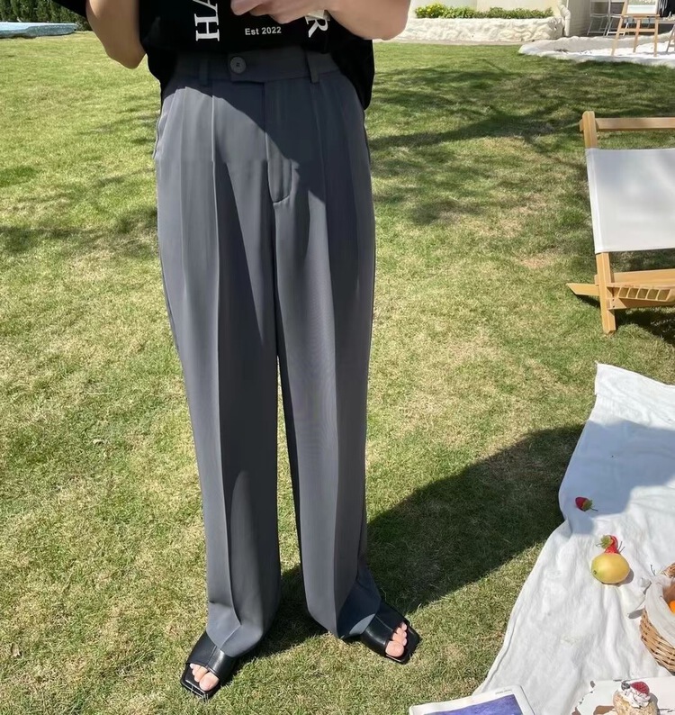 [chenru] Korean version simple medium high waist straight pants ys1-9929\hjy