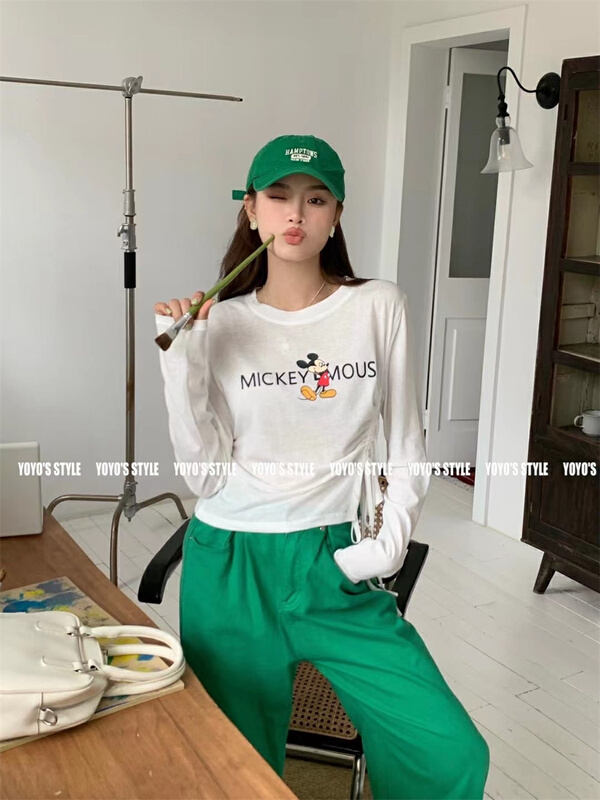 In early summer! [yoyo's] round neck Mickey drawstring sunscreen long sleeve T-shirt 8388\xyy