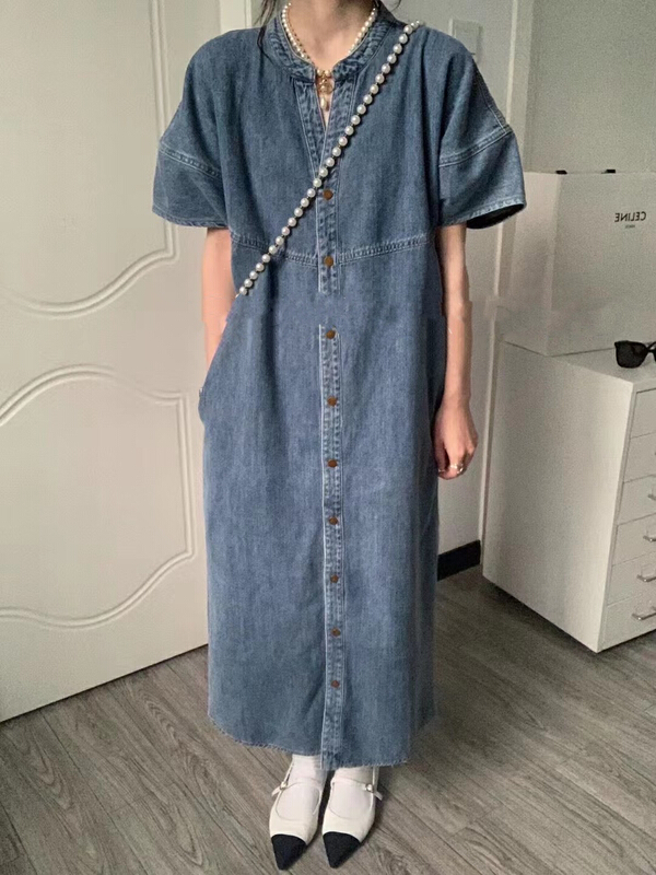 [MI] New Korean bat sleeve wash denim loose dress (with bag) 9703\pcz
