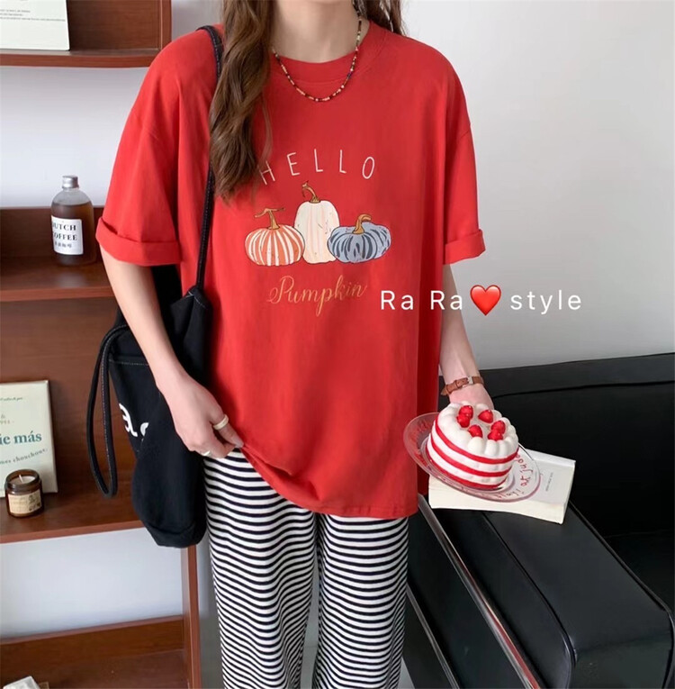 [rara] casual large pumpkin short sleeve T-shirt 79135\lsl
