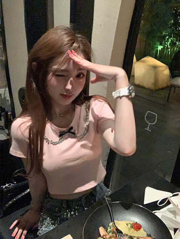 [wgwe] girlish commuting versatile slim round neck short sleeve T-shirt 1808\pcz