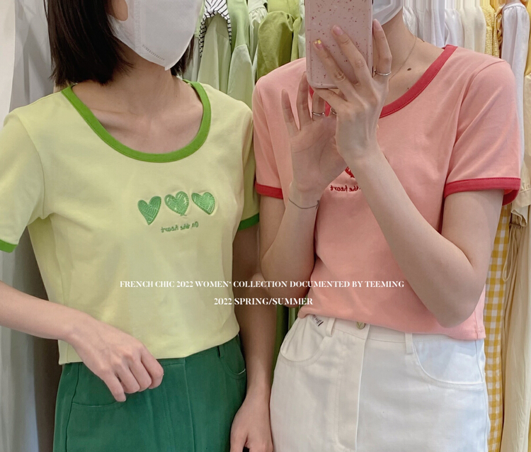 [teem ing] ins contrast color sweet cool short sleeve T-shirt 22t318\hjy