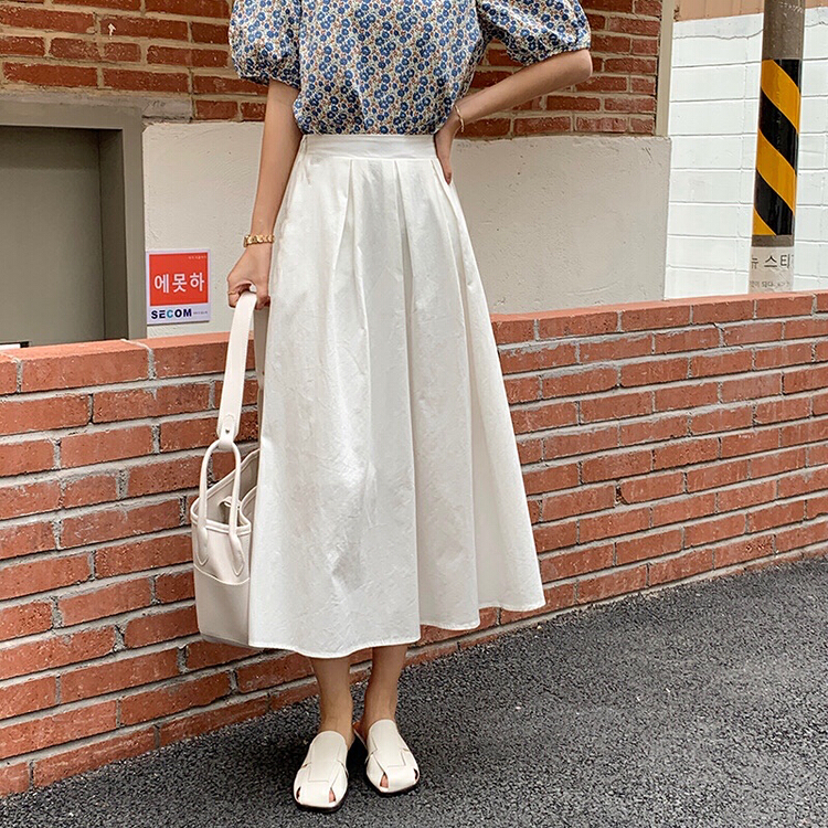 [S.J] high waist A-line versatile mid length skirt 2235\lsw