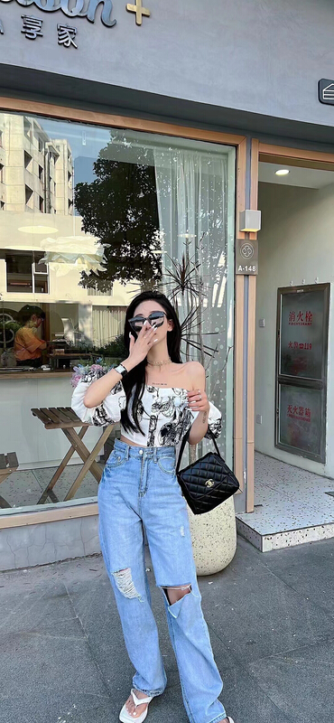 [Dan Ling] Korean version small sexy back elastic ink painting shirt 1137\pcz