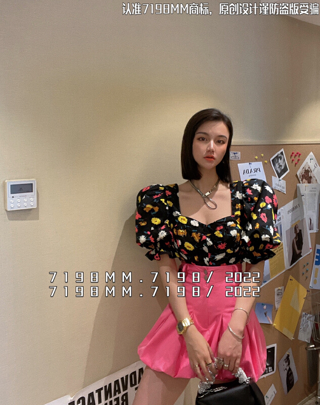 In early summer! [7198] modern spice girl style square collar floral shirt 22060-1\pcz