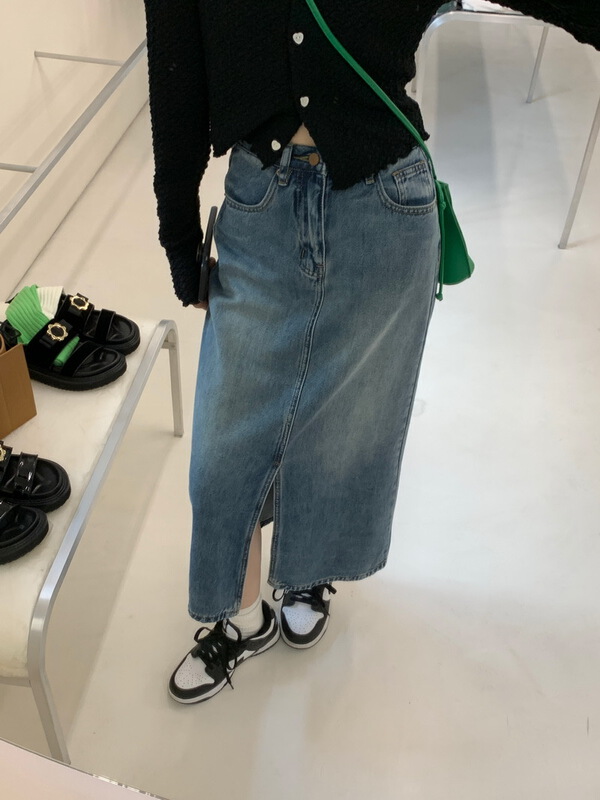 [77.studio] retro wash split Korean solid color versatile skirt 0165-2\wtt