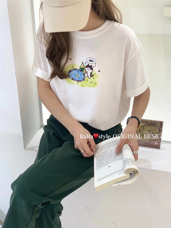 [rara] casual fishing funny short sleeve T-shirt 19250-13\lsl