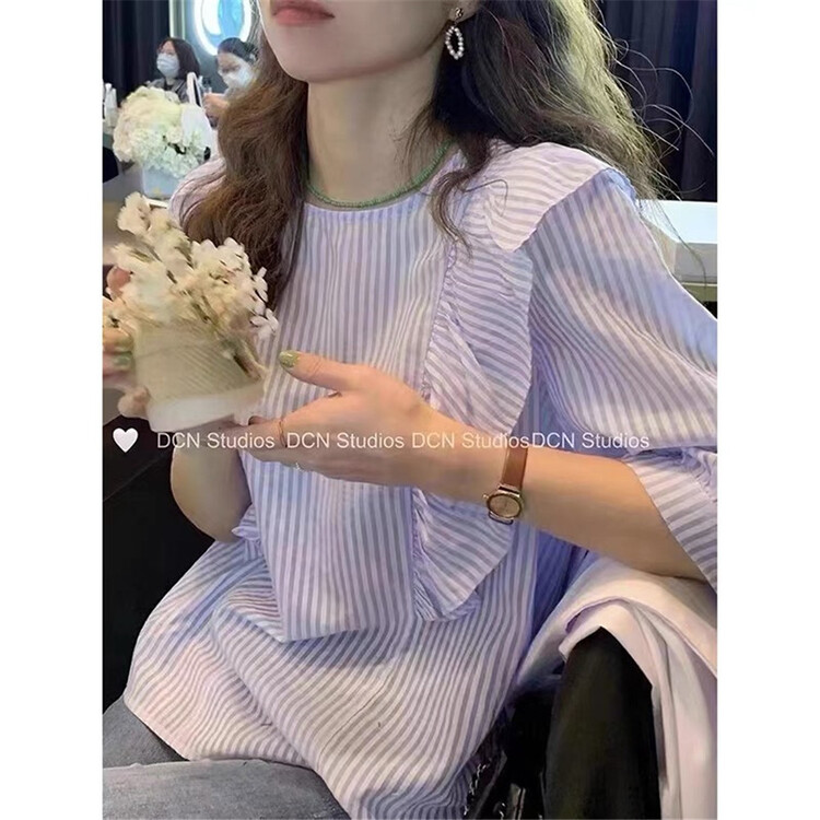 [an studio] Ruffle simple round neck shirt ys1-8813\l