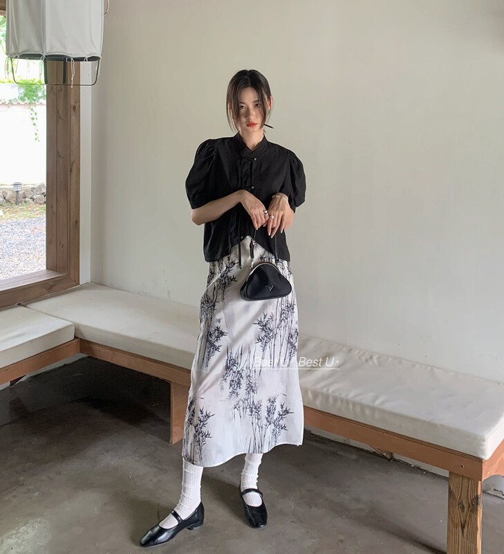 [best u] elegant print Vintage skirt 56032\lsw