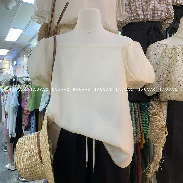[sauvag] bubble sleeve solid color temperament shirt 1056\zjy