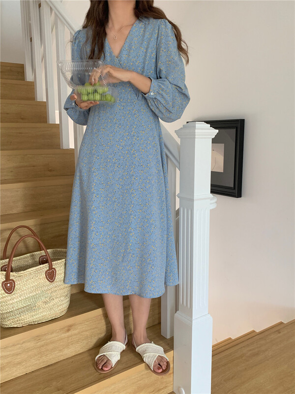 [feeding] temperament floral loose V-neck dress 7777-a5\cqw