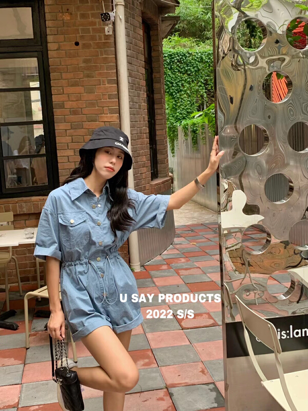 [u say] fashion fashion fashion brand tooling drawstring waist onepiece 66180\jhy