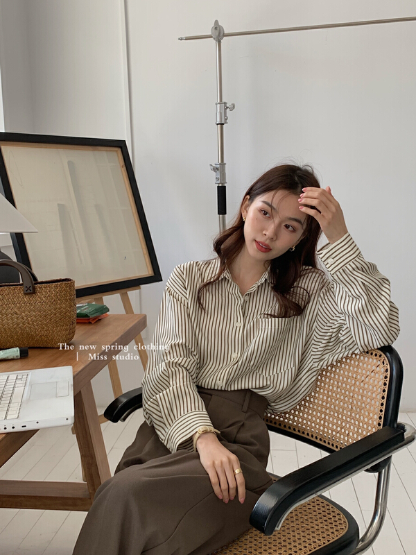 New year in early spring! [miss miss home] intercolor stripe temperament loose shirt ys1-2f007\zsy