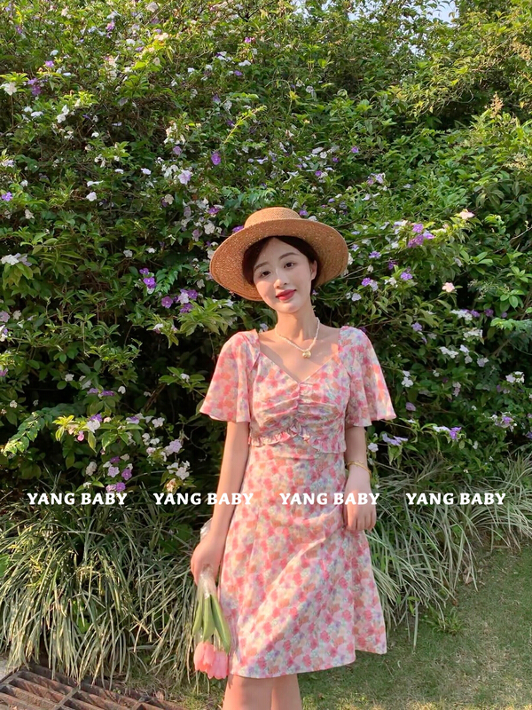 Original price 66.55! [Yang baby] floral V-neck lady dress 93035\cl
