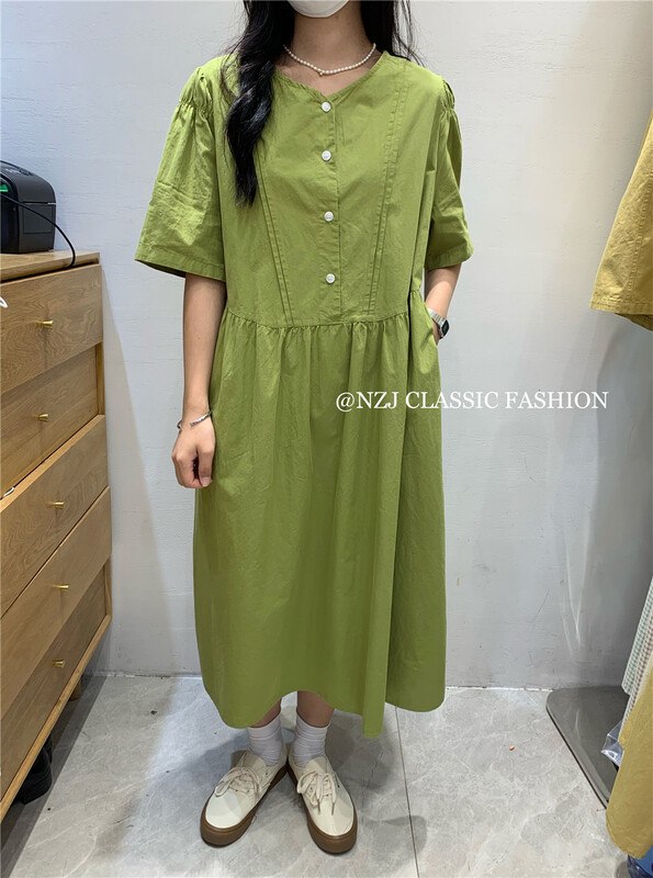 [NZJ] round neck Pleated Dress 830111\l