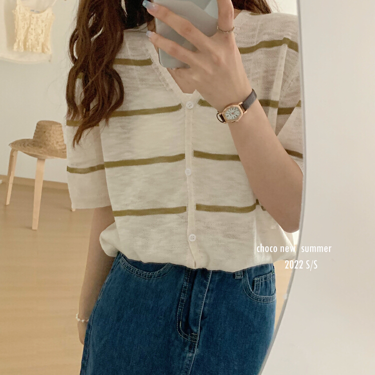 [choco] casual stripe V-neck shirt 8333\hbx
