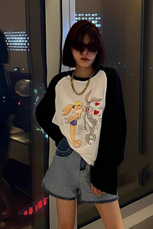 [cauliflower home] round neck printed long sleeve T-shirt 89167\ll
