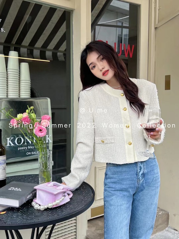 New year in early spring! [u.me] temperament round neck single breasted short coat 78001\hjy